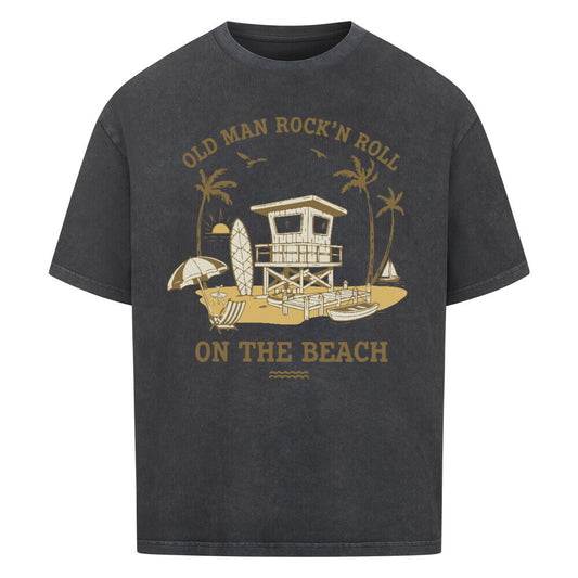 Oversized T-Shirt Herren washed black Beach Old Man Rock n Roll Vorderansicht