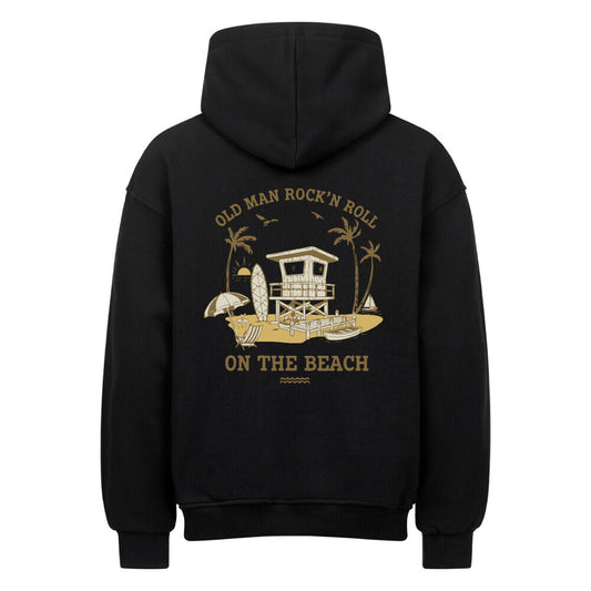 Premium Oversized Hoodie Herren schwarz Beach-Kollektion Old Man Rock n Roll Vorderansicht
