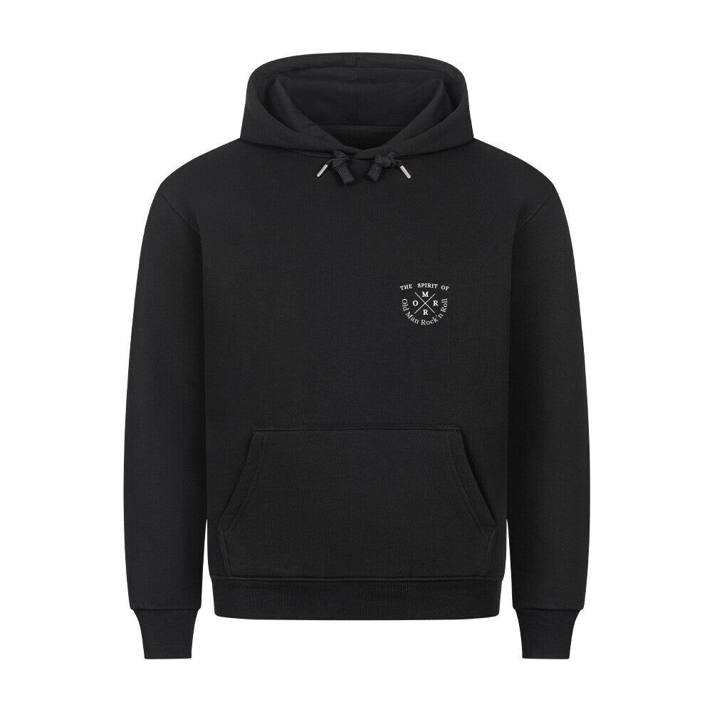 HigherBlanks Premium Hoodie schwarz großflächiger Rock-Backprint Old Man Rock n Roll Rückseite