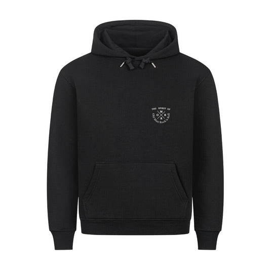 HigherBlanks Premium Hoodie schwarz großflächiger Rock-Backprint Old Man Rock n Roll Rückseite