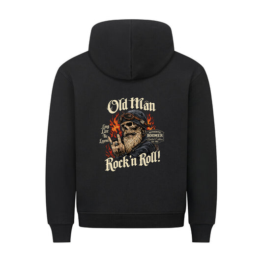 Old Man Rock n Roll HigherBlanks Premium Hoodie Herren schwarz rockiger Backprint Vorderansicht